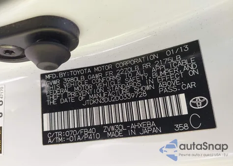 2013 Toyota Prius Two z USA, uszkodzony, nr VIN JTDKN3DU2D0339728